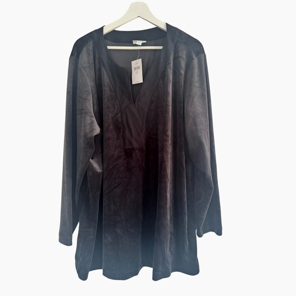 J. Jill Tunic Pure‎ Jill Velour 3X Black Womens Plus Size Split Neck Top NEW